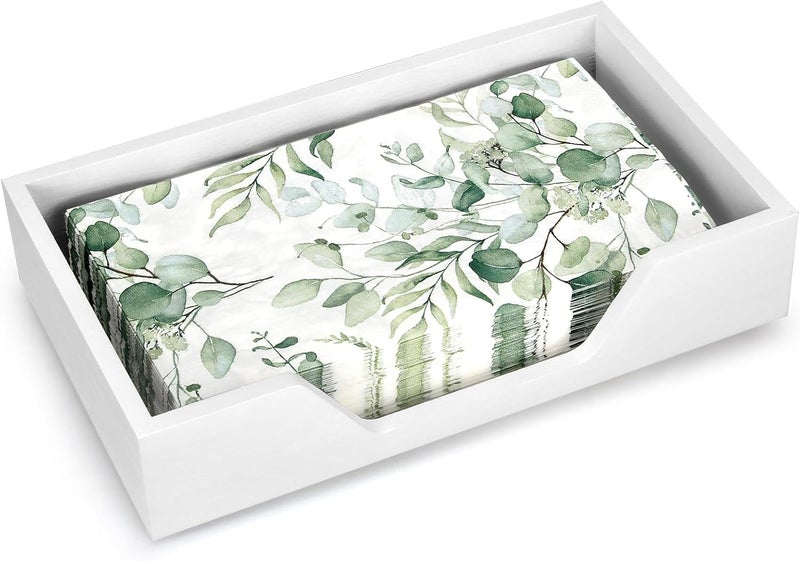 Gtencemen White Napkin Holder for Kitchen Guest Towel Holder Bathroom Flat Napkin Holders Tray Cocktail Napkin Holder Modern Rustic Napkin Holders Farmhouse Paper Hand Towel Holders Basket - Image 1